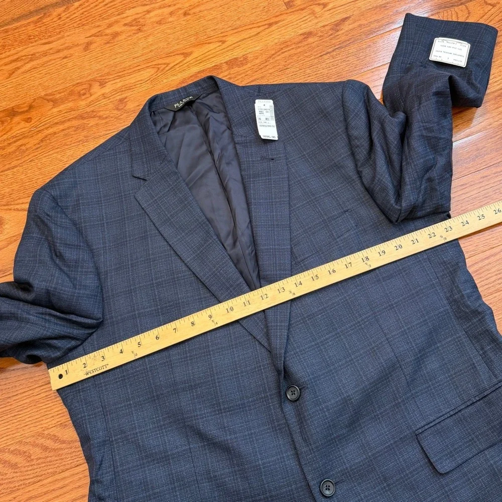 New Jos. A. Bank Signature Blazer Sport Coat Mens 46R Navy Blue Plaid Silk Wool